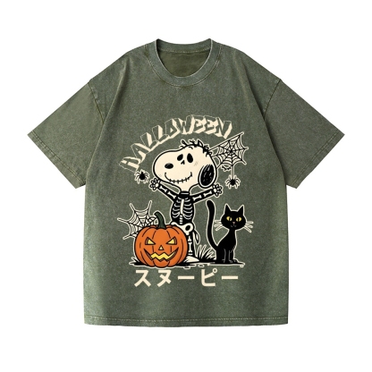Halloween Dog Vintage Wash Japanese Design T-Shirt