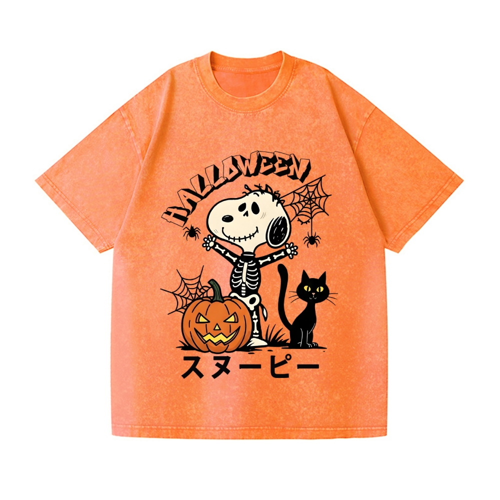 Halloween Dog Vintage Wash Japanese Design T-Shirt