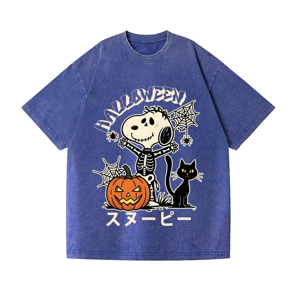 Halloween Dog Vintage Wash Japanese Design T-Shirt