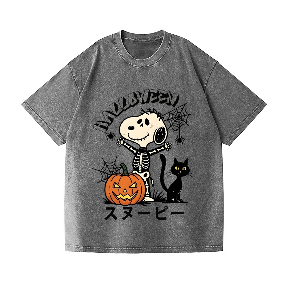 Halloween Dog Vintage Wash Japanese Design T-Shirt