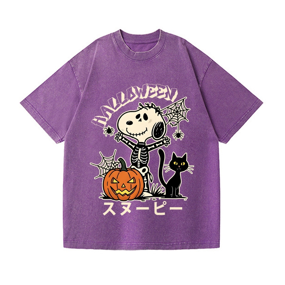 Halloween Dog Vintage Wash Japanese Design T-Shirt