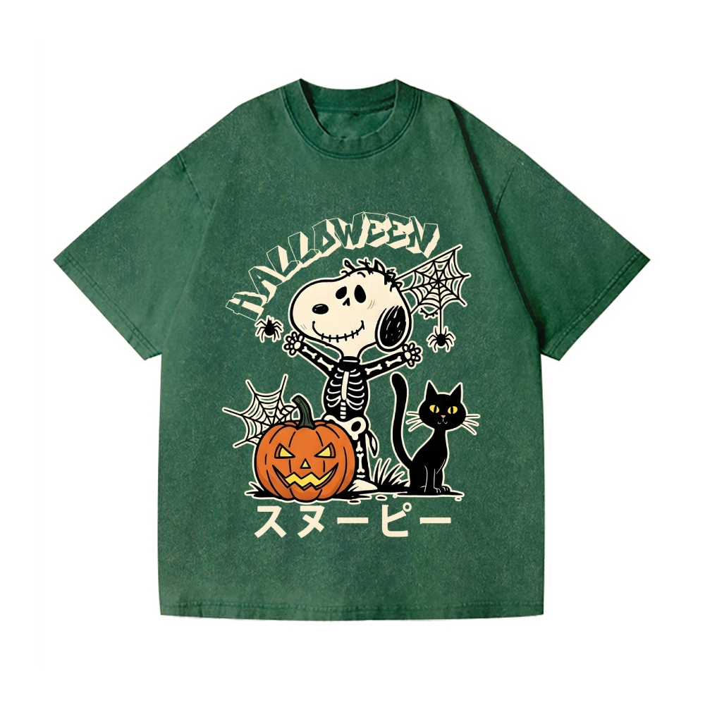 Halloween Dog Vintage Wash Japanese Design T-Shirt