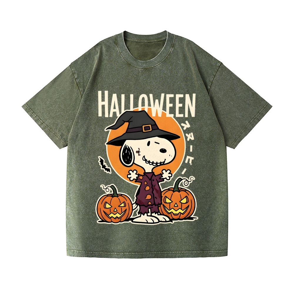Halloween Dog Vintage Wash Japanese Design T-Shirt
