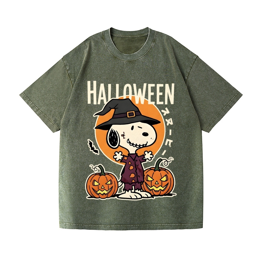 Halloween Dog Vintage Wash Japanese Design T-Shirt