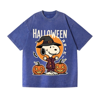 Halloween Dog Vintage Wash Japanese Design T-Shirt