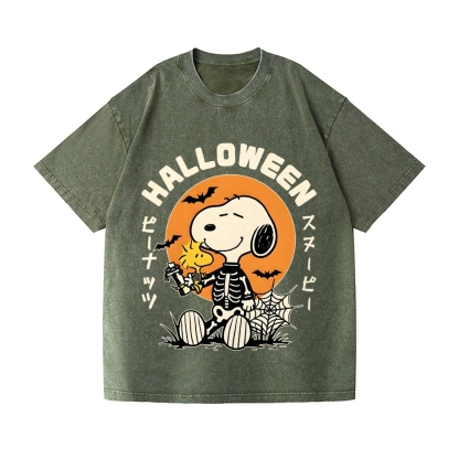 Halloween Dog Vintage Wash Japanese Design T-Shirt