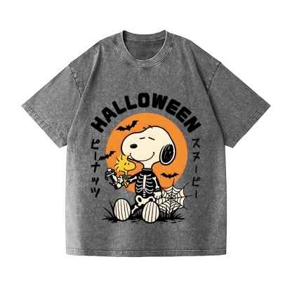 Halloween Dog Vintage Wash Japanese Design T-Shirt