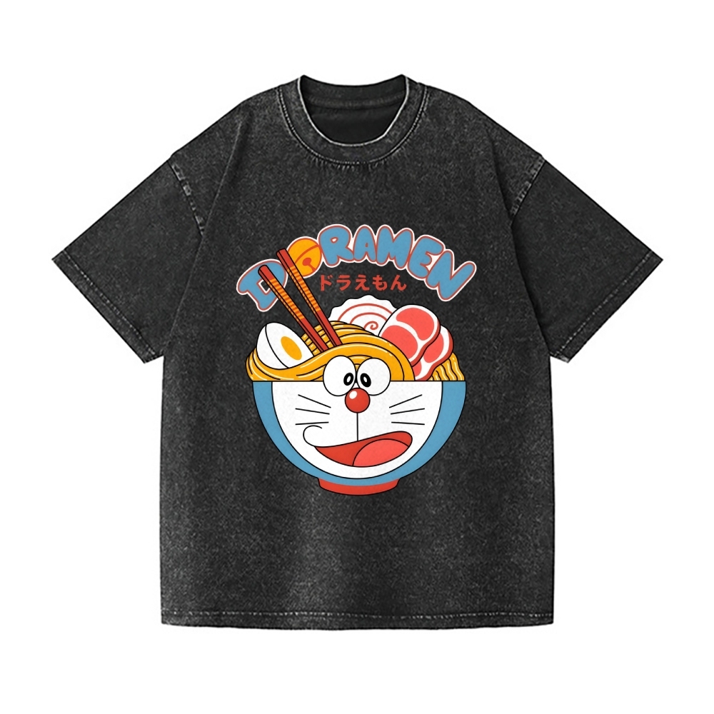 Cat Ramen Vintage Wash Japanese Design T-Shirt