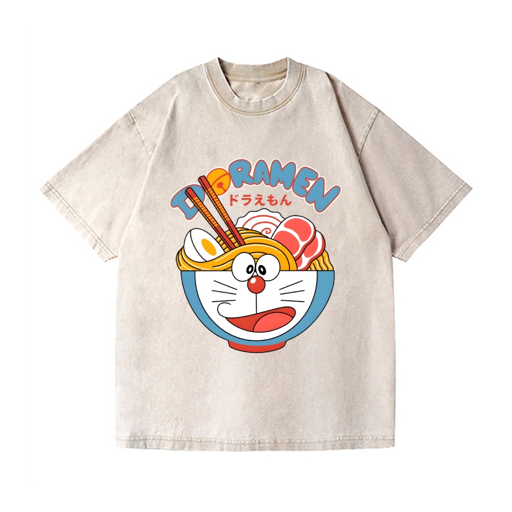 Cat Ramen Vintage Wash Japanese Design T-Shirt