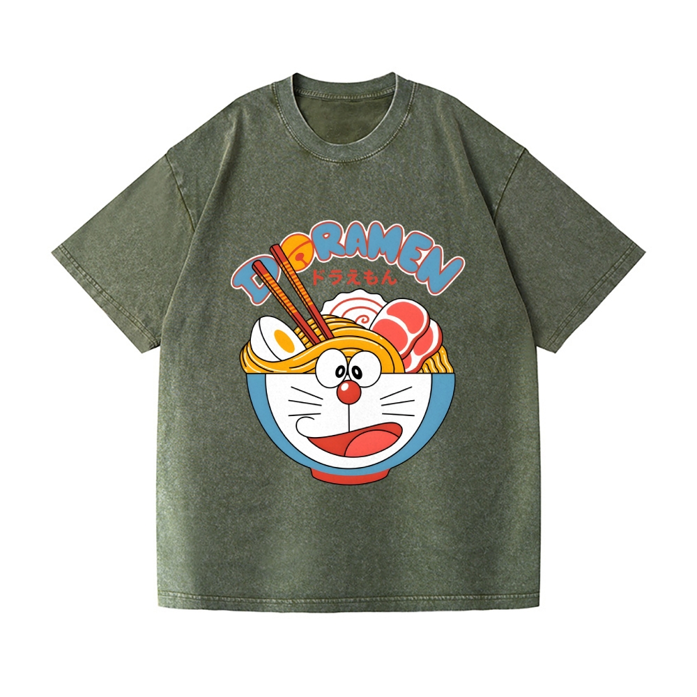 Cat Ramen Vintage Wash Japanese Design T-Shirt