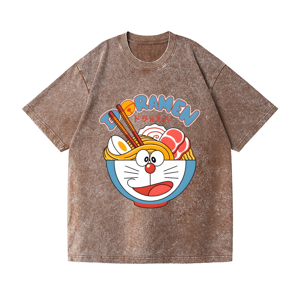 Cat Ramen Vintage Wash Japanese Design T-Shirt