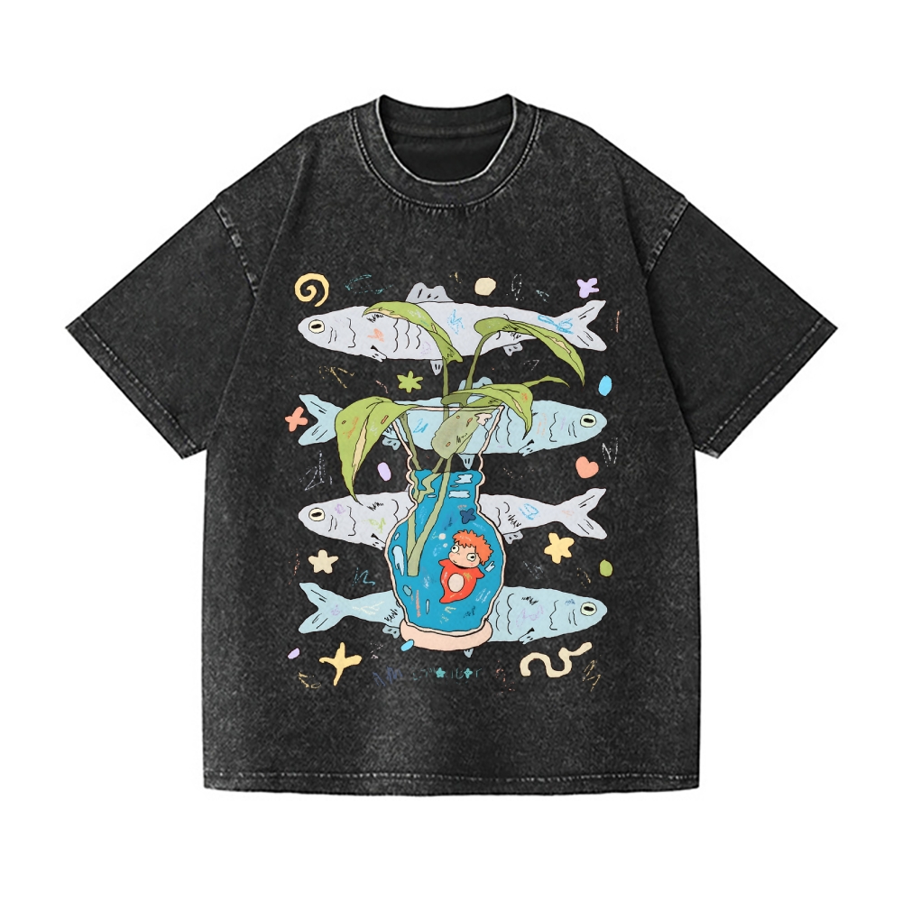 Studio Ghibli-Ponyo Vintage Wash Japanese Design T-Shirt