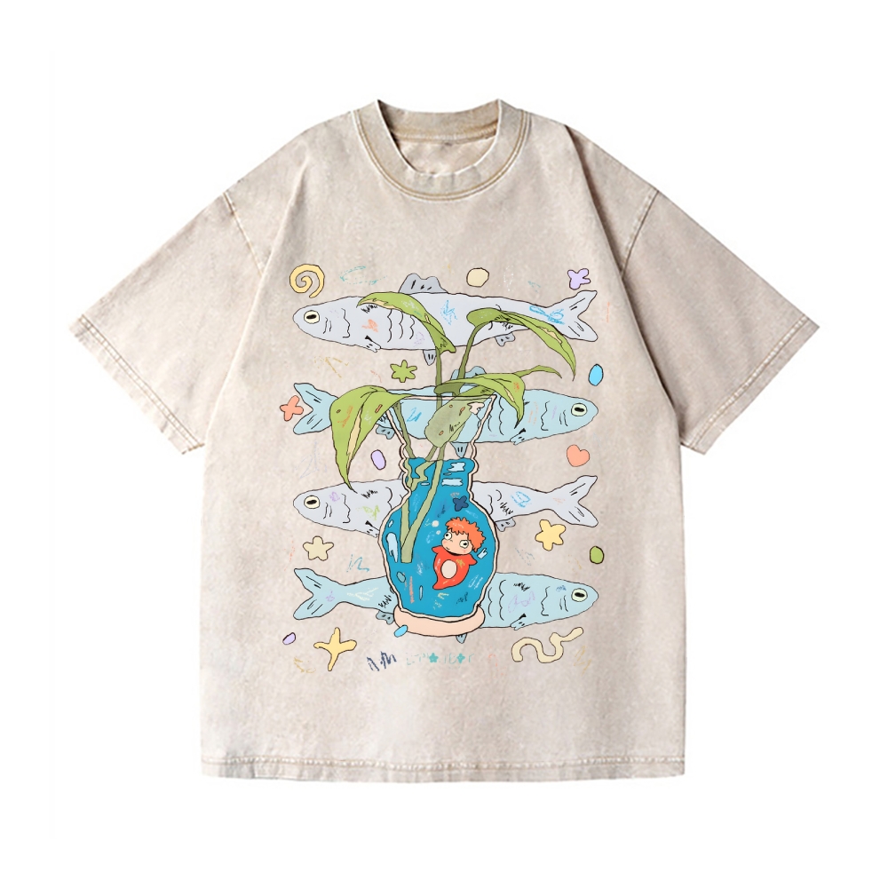 Studio Ghibli-Ponyo Vintage Wash Japanese Design T-Shirt
