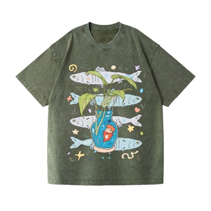 Studio Ghibli-Ponyo Vintage Wash Japanese Design T-Shirt