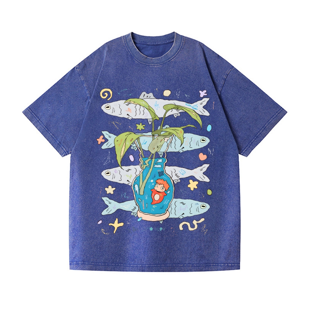 Studio Ghibli-Ponyo Vintage Wash Japanese Design T-Shirt