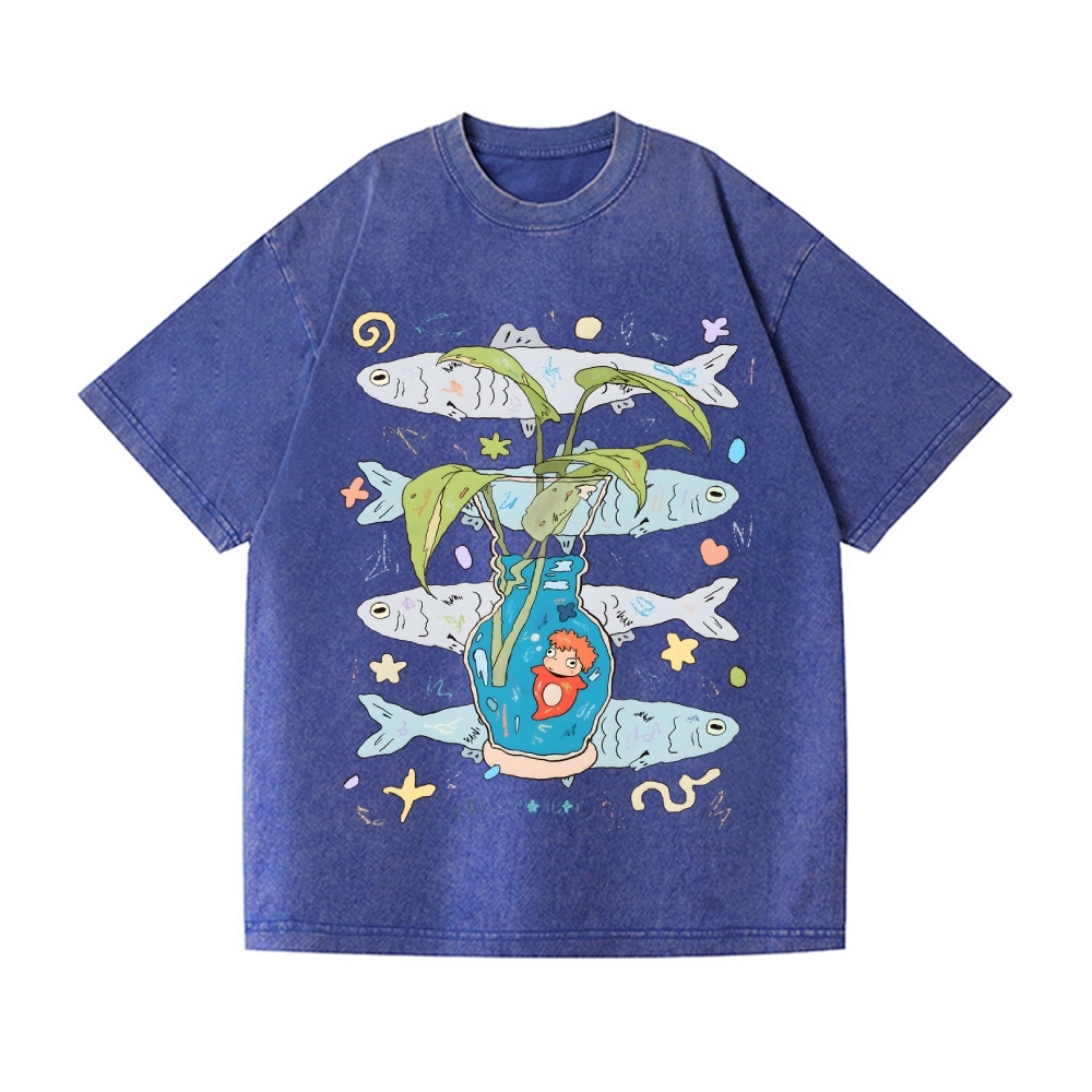 Studio Ghibli-Ponyo Vintage Wash Japanese Design T-Shirt
