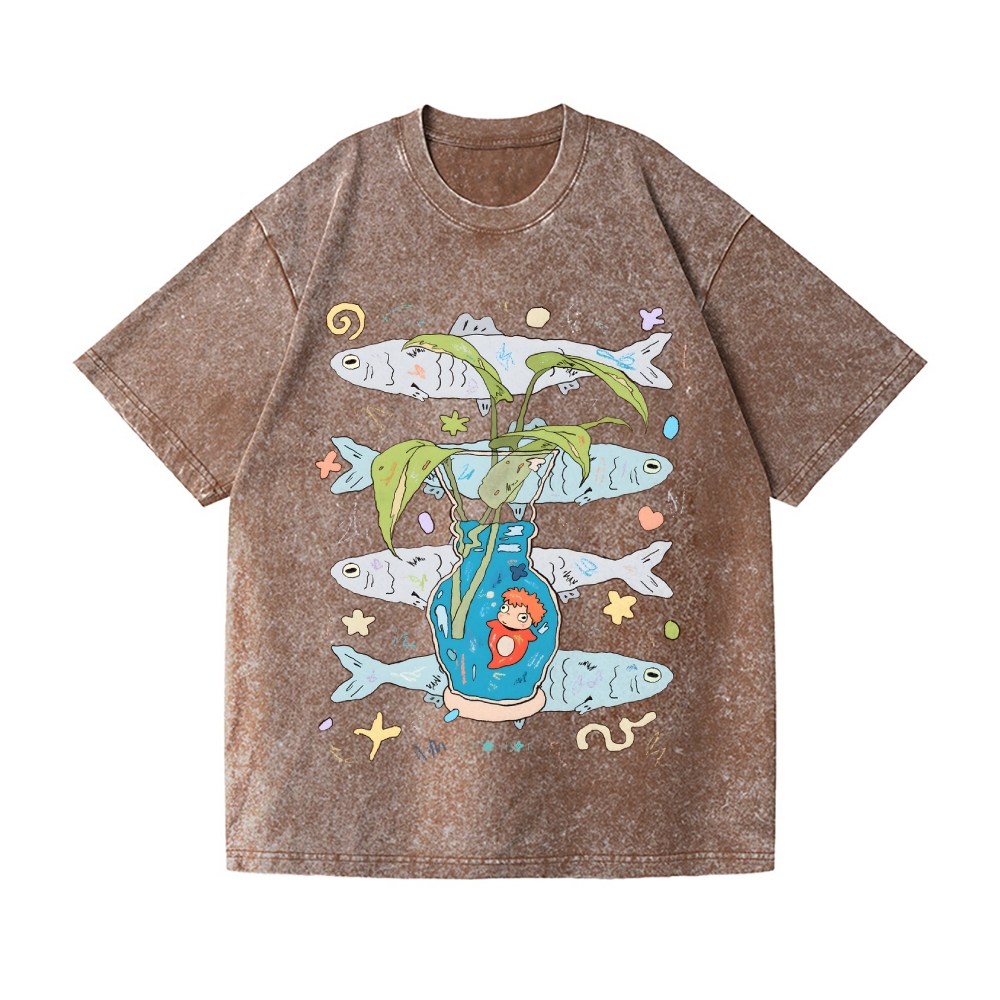 Studio Ghibli-Ponyo Vintage Wash Japanese Design T-Shirt