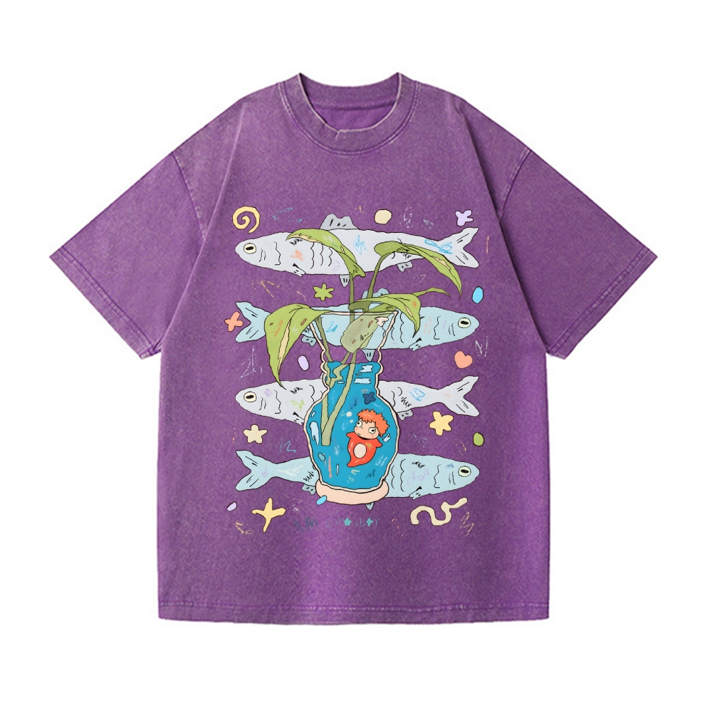 Studio Ghibli-Ponyo Vintage Wash Japanese Design T-Shirt