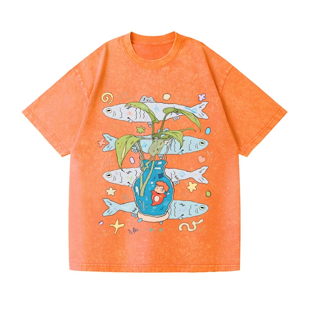 Studio Ghibli-Ponyo Vintage Wash Japanese Design T-Shirt