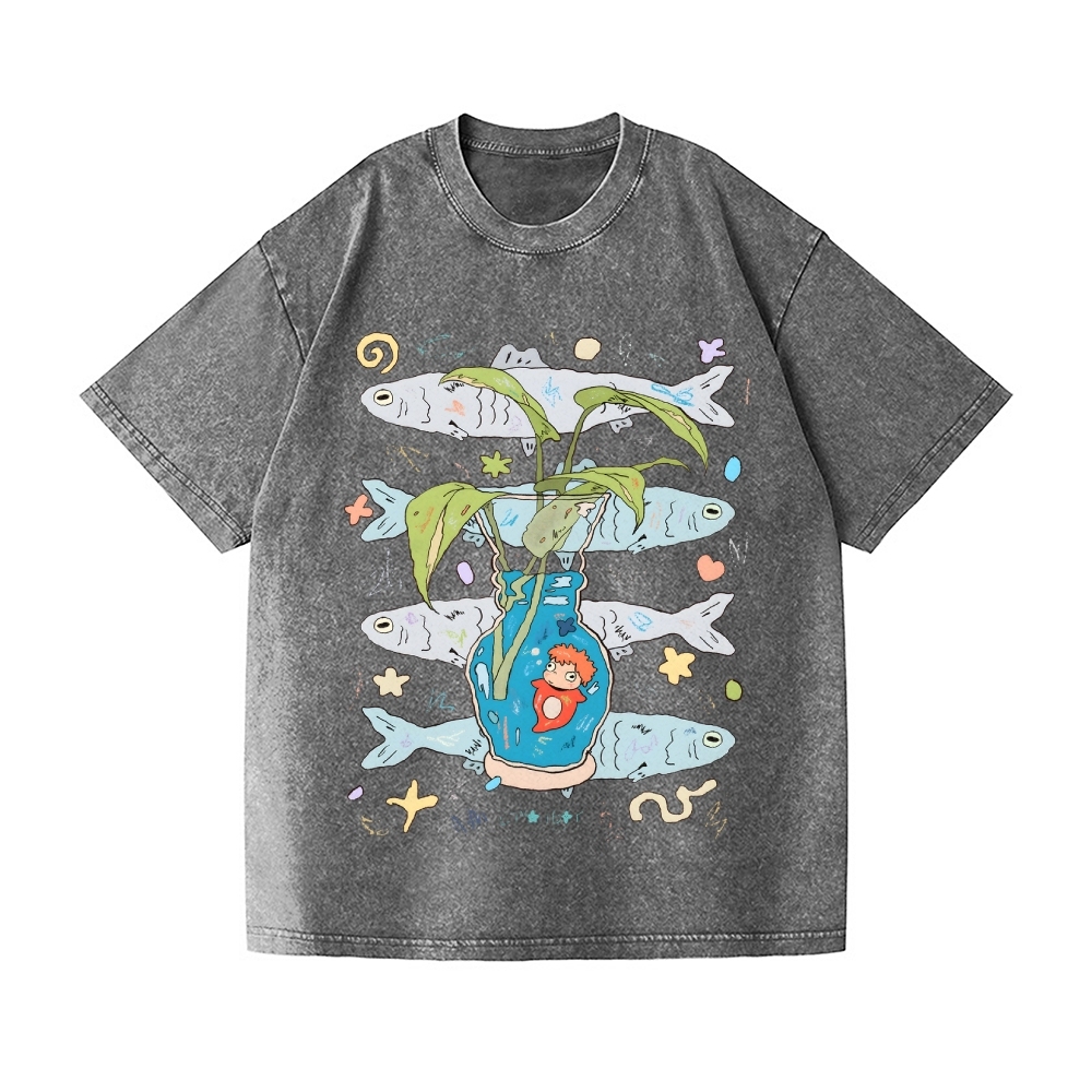 Studio Ghibli-Ponyo Vintage Wash Japanese Design T-Shirt
