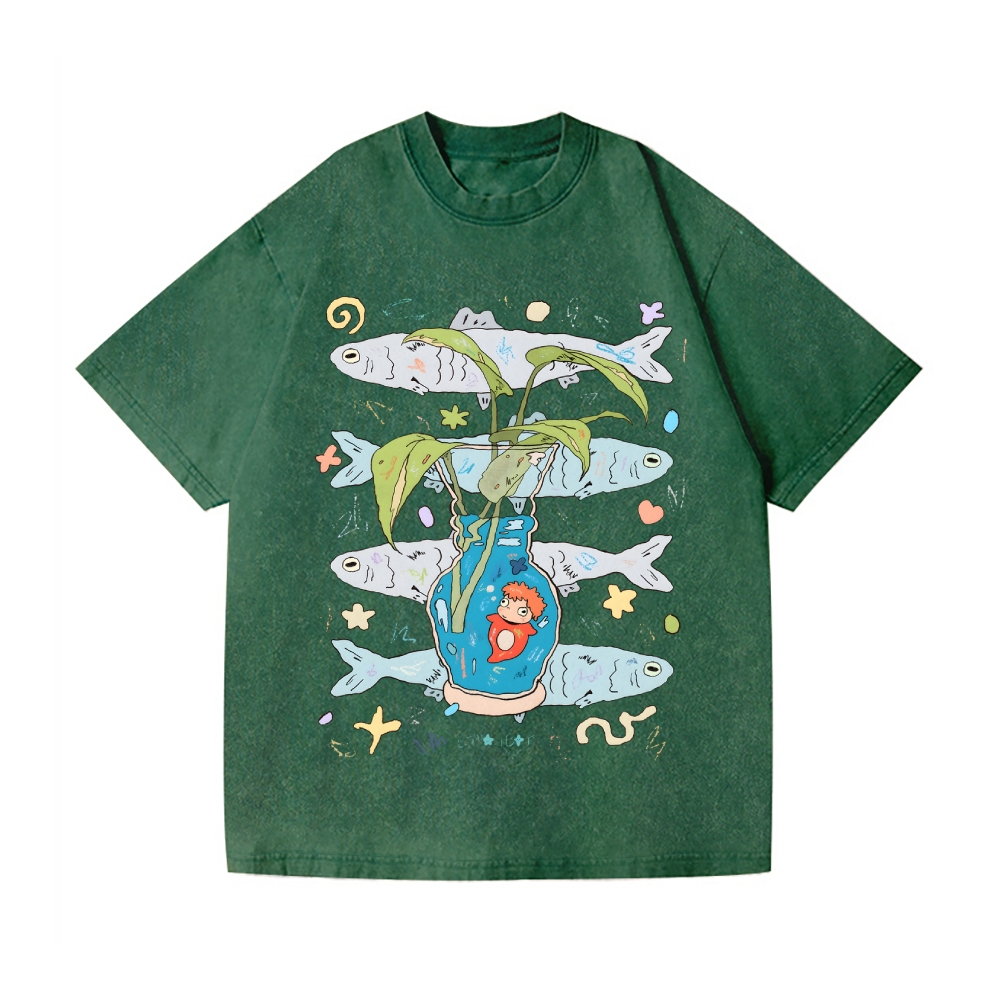 Studio Ghibli-Ponyo Vintage Wash Japanese Design T-Shirt