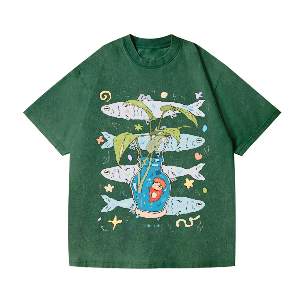 Studio Ghibli-Ponyo Vintage Wash Japanese Design T-Shirt