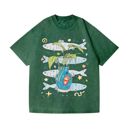 Studio Ghibli-Ponyo Vintage Wash Japanese Design T-Shirt