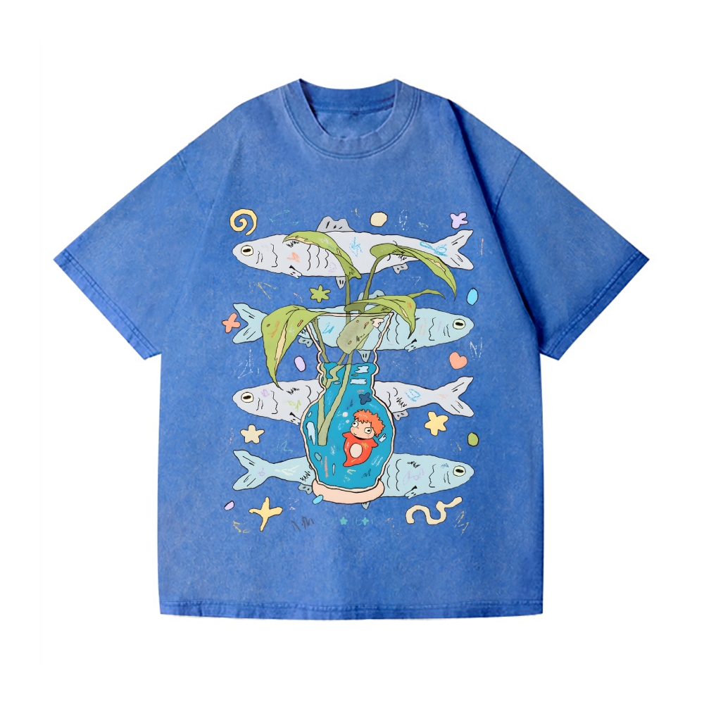 Studio Ghibli-Ponyo Vintage Wash Japanese Design T-Shirt