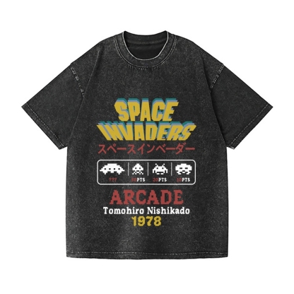 Space Invaders Vintage Wash Japanese Design T-Shirt