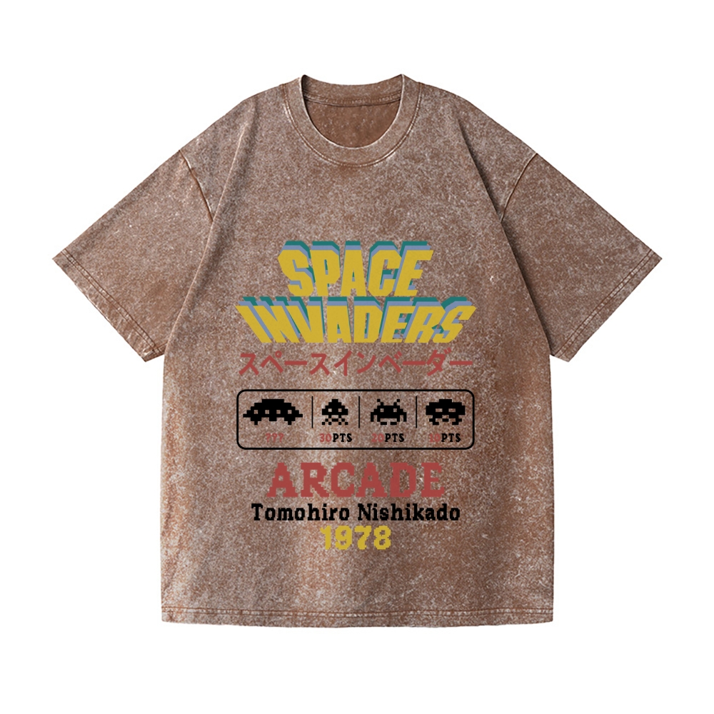 Space Invaders Vintage Wash Japanese Design T-Shirt