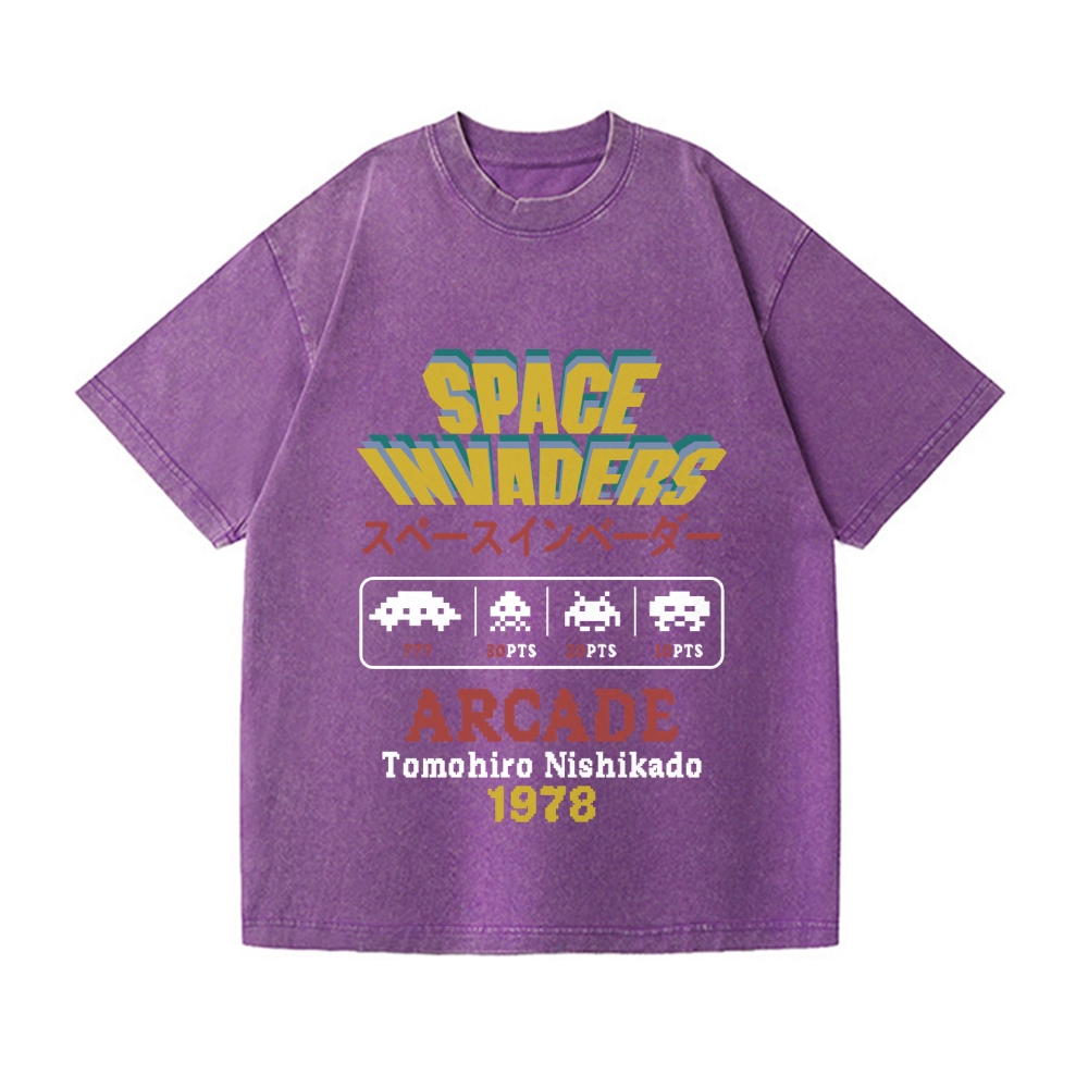 Space Invaders Vintage Wash Japanese Design T-Shirt