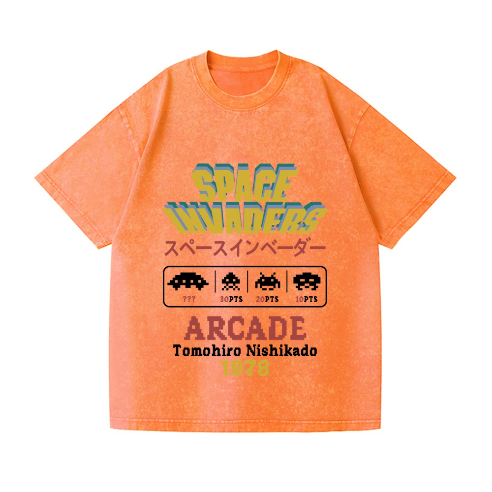Space Invaders Vintage Wash Japanese Design T-Shirt