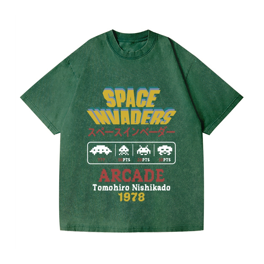 Space Invaders Vintage Wash Japanese Design T-Shirt