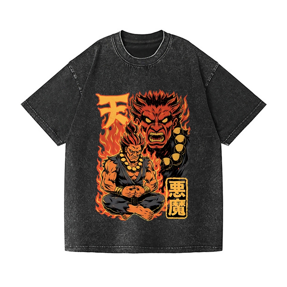 Demon Fight Game Master Vintage Wash Japanese Design T-Shirt