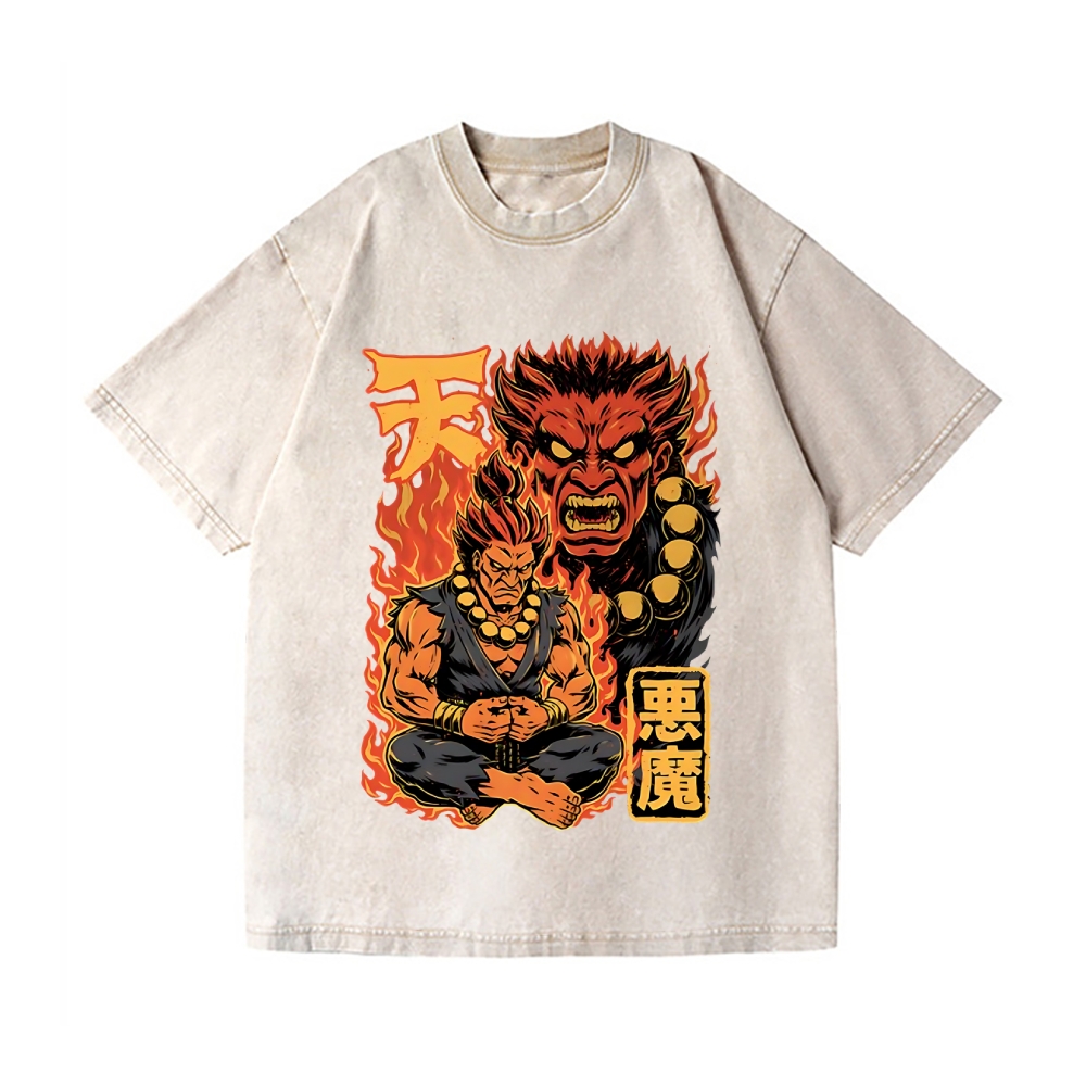 Demon Fight Game Master Vintage Wash Japanese Design T-Shirt