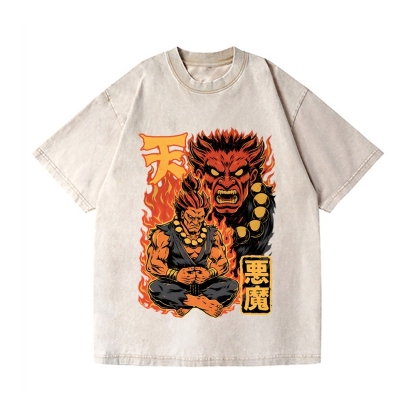 Demon Fight Game Master Vintage Wash Japanese Design T-Shirt