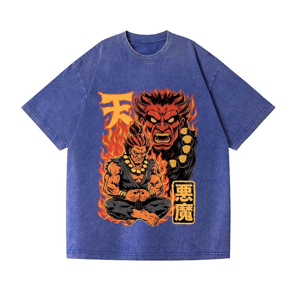 Demon Fight Game Master Vintage Wash Japanese Design T-Shirt