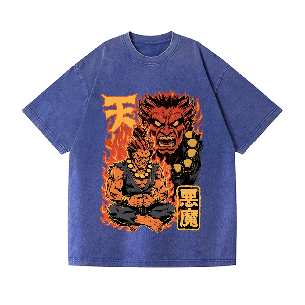 Demon Fight Game Master Vintage Wash Japanese Design T-Shirt