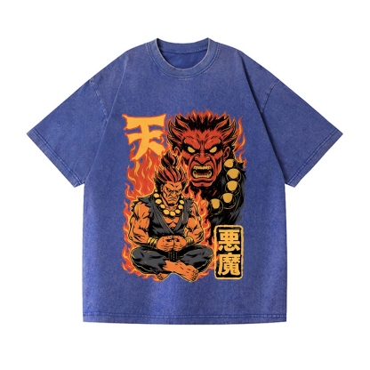 Demon Fight Game Master Vintage Wash Japanese Design T-Shirt