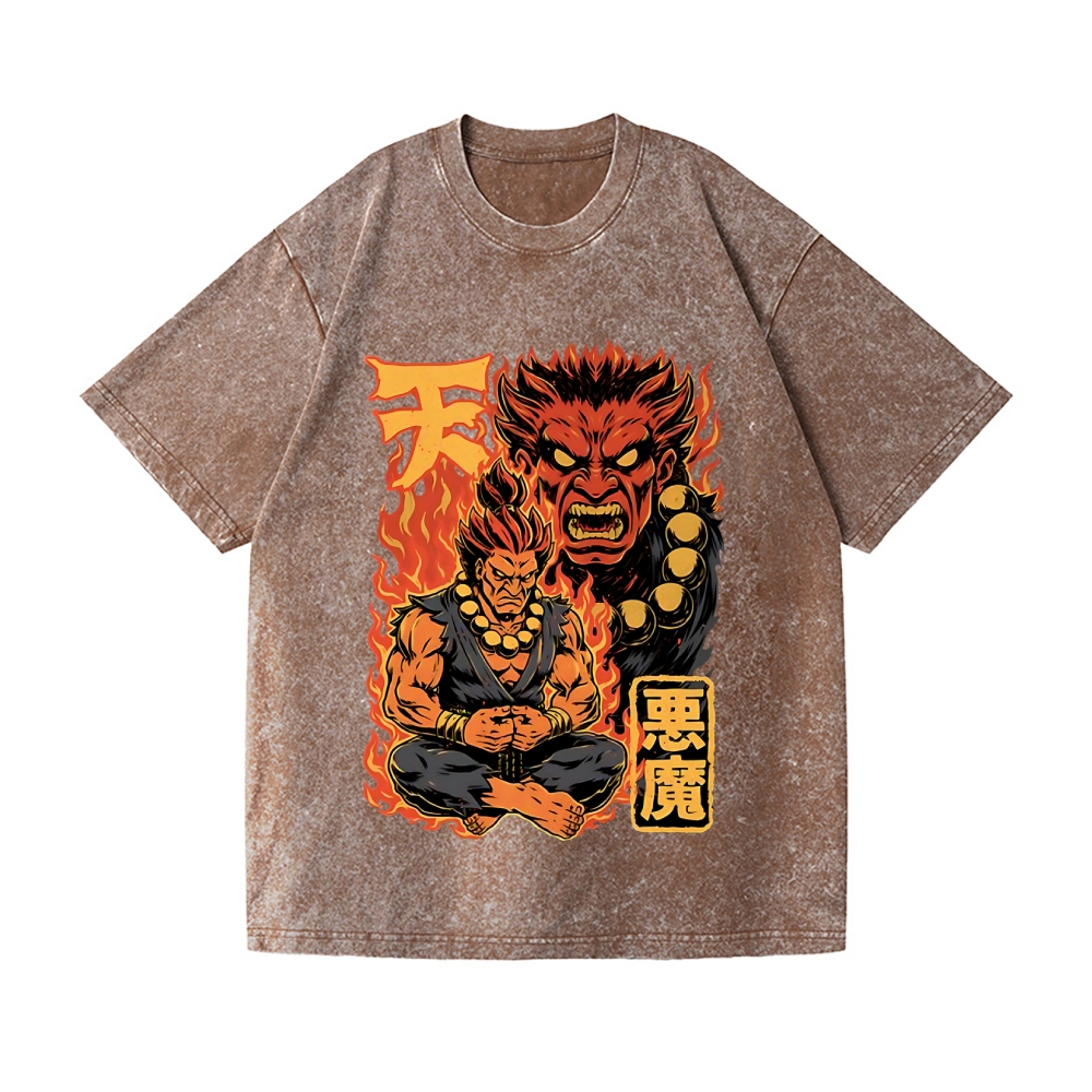 Demon Fight Game Master Vintage Wash Japanese Design T-Shirt