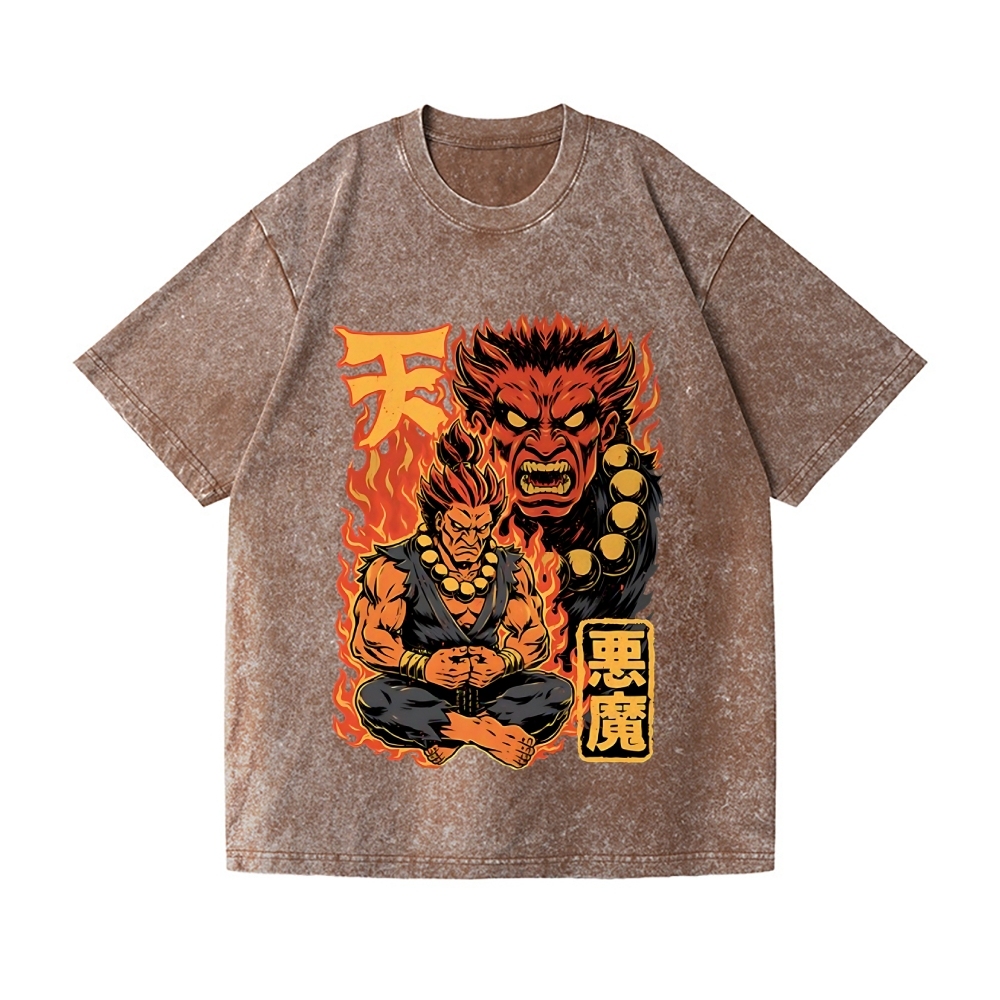 Demon Fight Game Master Vintage Wash Japanese Design T-Shirt