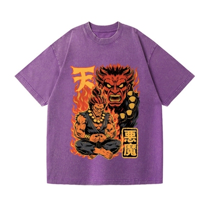 Demon Fight Game Master Vintage Wash Japanese Design T-Shirt