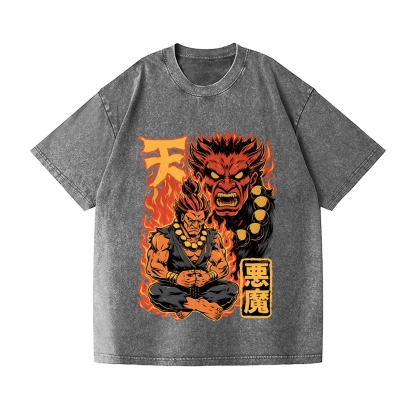 Demon Fight Game Master Vintage Wash Japanese Design T-Shirt
