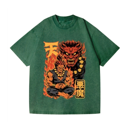 Demon Fight Game Master Vintage Wash Japanese Design T-Shirt