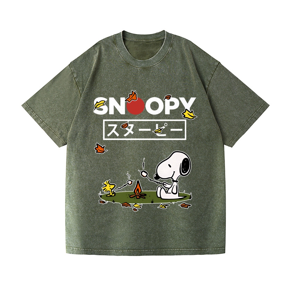 Fall Dog Vintage Wash Japanese Design T-Shirt