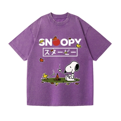 Fall Dog Vintage Wash Japanese Design T-Shirt