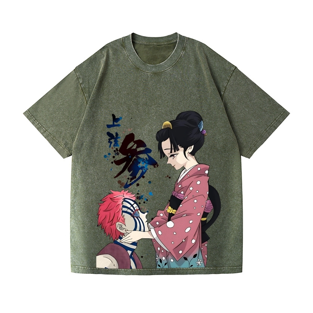 Demon Slayer Akaza Vintage Wash Japanese Design T-Shirt