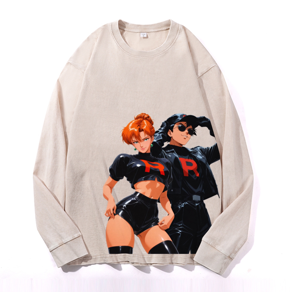 Team Rocket Vintage Cotton Wash Crewneck Long-Sleeve T-Shirt