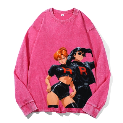 Team Rocket Vintage Cotton Wash Crewneck Long-Sleeve T-Shirt