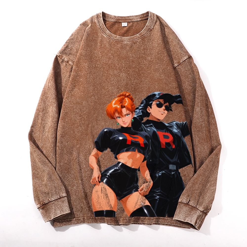 Team Rocket Vintage Cotton Wash Crewneck Long-Sleeve T-Shirt